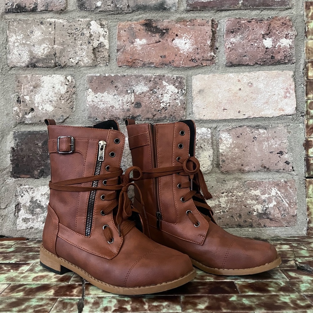 Brown Lace-Up Combat Boots